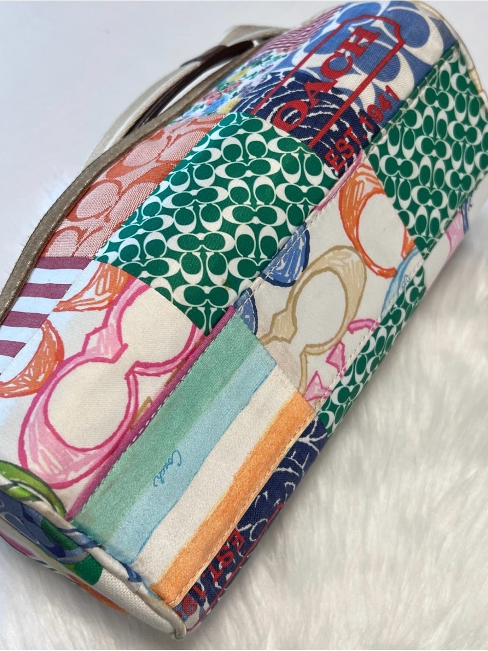 Coach Hamptons Scribble Multicolor Patchwork Barrel Shoulder Bag - Picture 5 of 11
